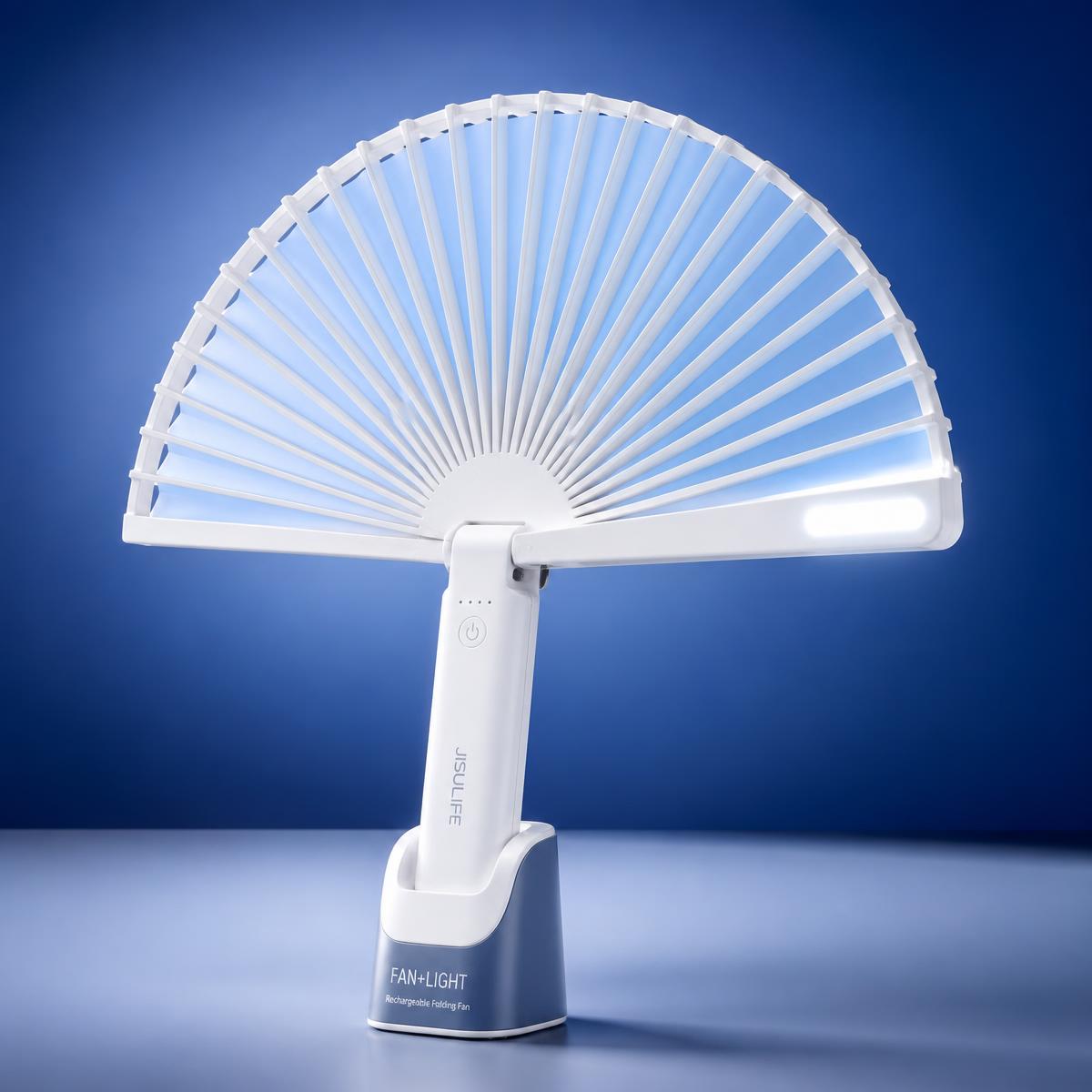 LED লাইট সহ রিচার্জেবল ফোল্ডিং টেবিল ফ্যান
